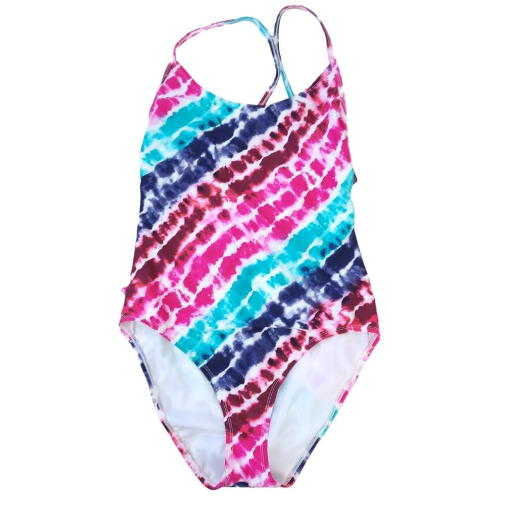 Eco Beach One Piece Bathing Suit Large Tie Dye Pink Blue Swimsuit